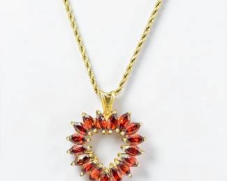 14K Garnet Pendant & 14K Gold Chain