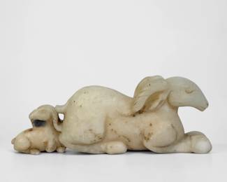 Chinese Vintage Marble Goat Carving