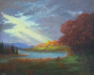 Reuben Brewer 'River Landscape' Oil on Canvas