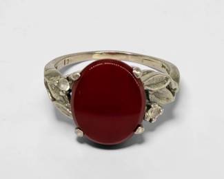 Ladies 10K White Gold & Red Carnelian Ring