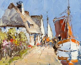 Erich Paulsen 'Harbor Scene' Oil on Canvas