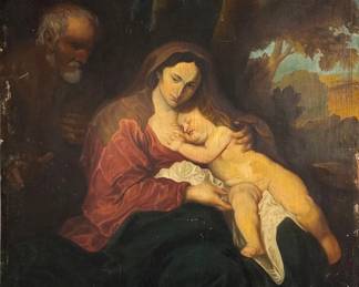 After Anthony van Dyck "Rest on the Flight to Egypt" Oil on Board