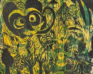 Tunde Odunlade Linocut on Rice Paper