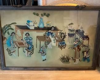 Asian Ladies Green Art under Glass