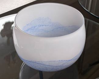 Vintage Glass Bowl white and Blue