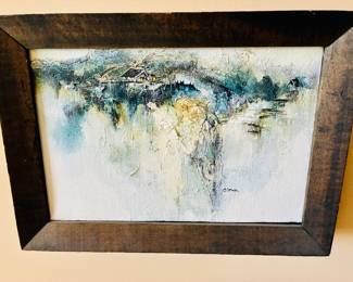 Jan Dorer small painting rustic wood frame mcm