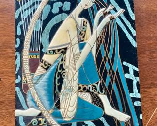 Vintage mid century wood jewelry box Asian art deco