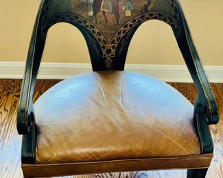 Vintage Leather Chairs -Pair m, hand painted and black lacquer
