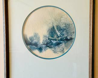 Jan Dorer Mid century painting  round matted glass framed 