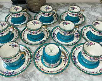 Antique hand-painted Porcelain with Gold rim Tea Set Service for 10 (20 pieces), Circa 1900 MINT 