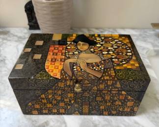 Vintage mid century black lacquer Jewelry Box