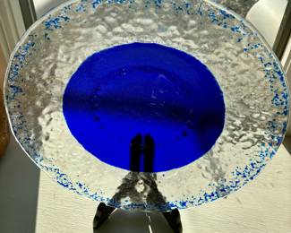 Blue and Clear Glass Platter 