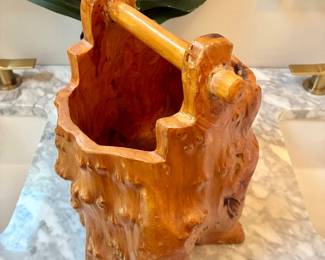 Vintage Solid Burl wood Basket / Bucket 