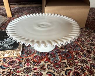 Fenton cake plate ruffled edge white
