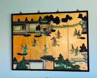 Chinese Screen Wood Gold leafed handpainted Wall Art