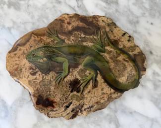 Iguana hand painted Art on Minerals 