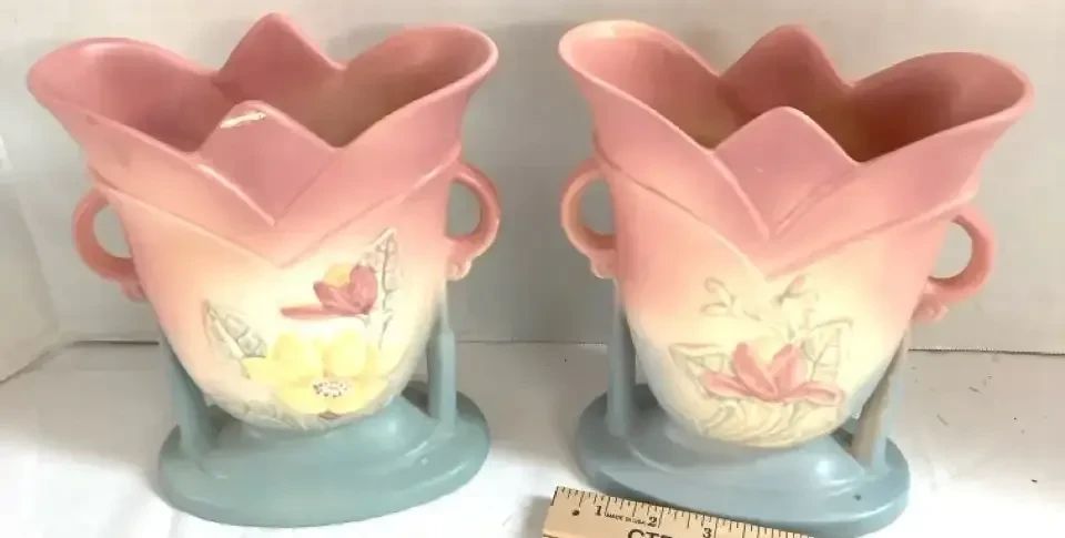 Hull Art Deco Double Handle Pottery Vases