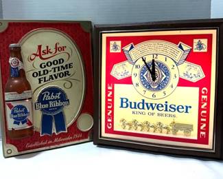 Budweiser Lightup Clock, Pabst Embosograph Sign