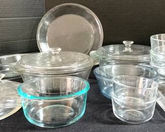 Assorted Pyrex Serving Bowls Lids, Smaller Bowls, Lids, Pie Dish, Etc.