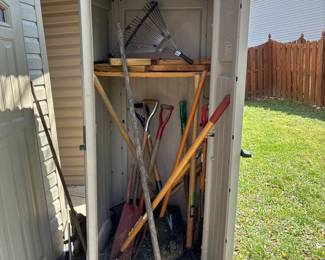 Resin Shed With Assorted Lawn Tools