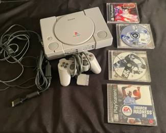 Vintage Sony Playstation with Controller Four Games