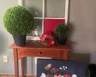 Wooden Hall Table, Vintage Window, Floral Decor