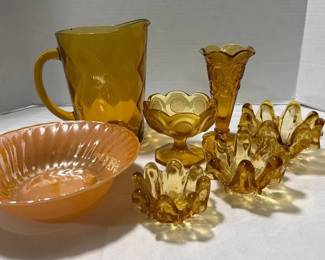 Amber Glass and Fire King Luster Swirl