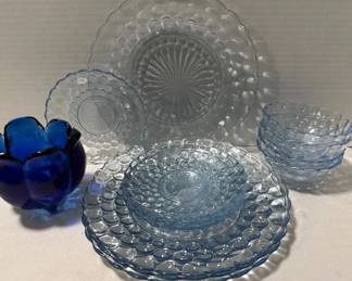 Anchor Hocking Sapphire Blue Bubble Glass Plates