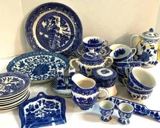 Assorted Blue And White Dishes, Cups, Saucers, And More