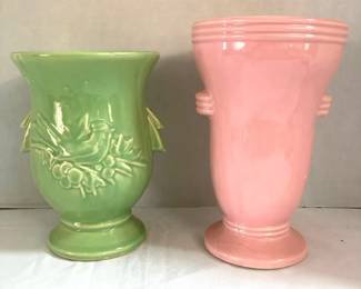 Vintage McCoy Mint Green Bird Berries Vase 1940s Pink Vase