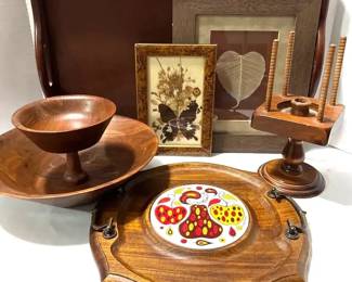 Vintage Wood Serving and Pressed Flower Wall Hangings