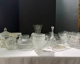 Glass Rooster and Cut Glass