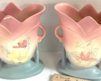 Hull Art Deco Double Handle Pottery Vases