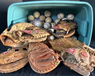 Baseball Mitts Tub of Baseballs