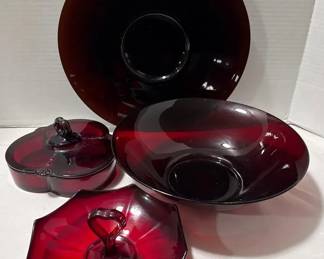 Vintage Ruby Red Glass Serve Ware