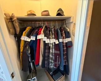 Men's and Women's coats, vintage hats & vacuum cleaner