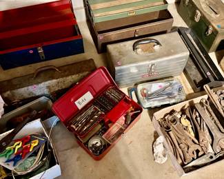 Vintage tool boxes & wrenches