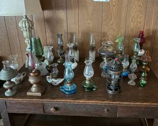 Vintage and Antique oil lamps, Library Table is late 1800s or very early 1900s Antique
