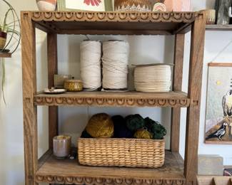 art supplies - macrame string, yarn, wool, storage boxes and baskets