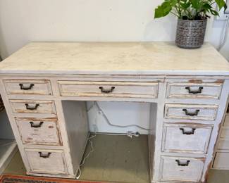 vintage distressed dresser with marble top
