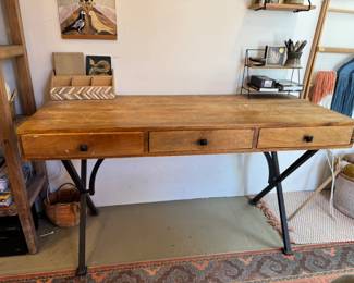 wooden and metal desk. Modern retro desk,
