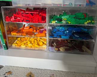 organized lego and storage drawers