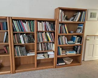 Bookcases with art books and cookbooks