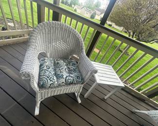$60 Wicker Rocker $10 white table