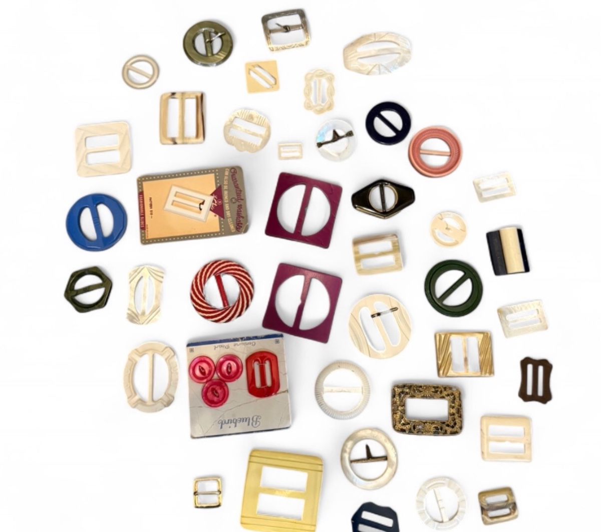 Antique/Vntg Bakelite, mother of pearl buckles