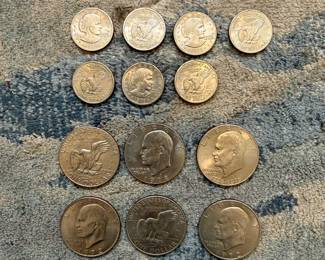 Susan B Anthony Dollar coins and Eisenhower Dollar coins 