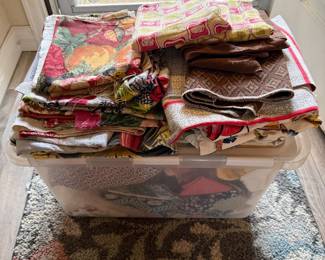 Bin of vintage Barkcloth and fabrics 