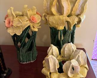 Trio of Avatar Pottery Floral sculptures