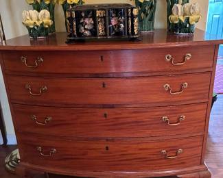 Handsome Period bow front 4 drawer chest, Avatar Pottery Florals