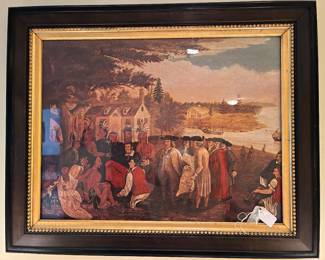 old framed Hicks " Peaceable Kingdom" Wm. Penn and Lenape Treaty